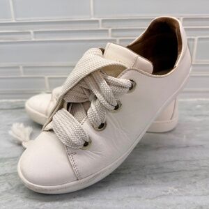Sezane Baskets Jack Oeillets Smooth Ecru Leather Trainers Sneakers Size 7